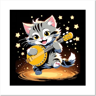 Grey dancing cat Posters and Art